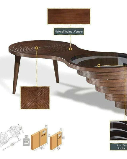Stylish Walnut Veneer Coffee Table Collection with Chic Smoked Glass Top