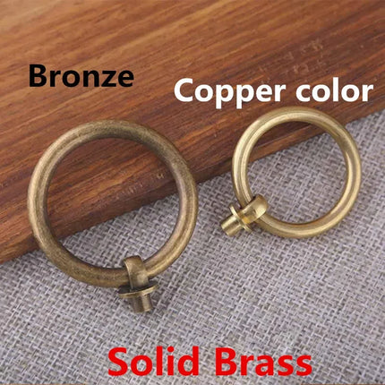 Modern Solid Brass Round Ring Cabinet Handle — Single Hole Drawer Pull, Copper or Bronze, 20mm to 60mm