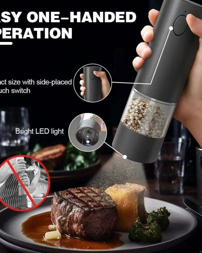 Stylish Rechargeable Electric Salt and Pepper Mill Set with Convenient Storage Base