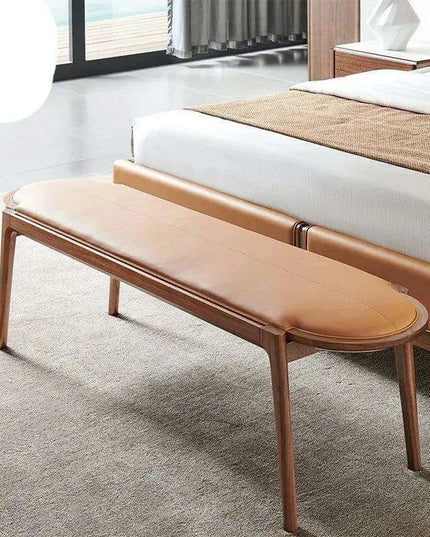Elegant Leather-Upholstered Solid Wood Bench with Hidden Shoe Storage