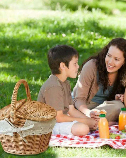 Elegant Dual-Lid Wicker Picnic Basket - Spacious Handcrafted Storage Solution