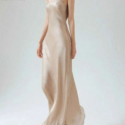 Elegant Sleeveless Long Silk Satin Party Dress in Mulberry