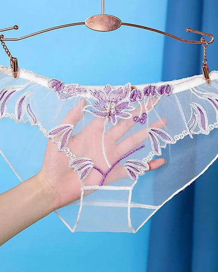 Luxe Floral Lace Low-Rise Seamless Briefs - Sheer Ultra-Thin Women's Lingerie