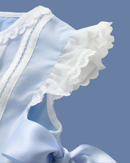 Baby Girl Christening Gown with Spanish Lace and Charming Bow -