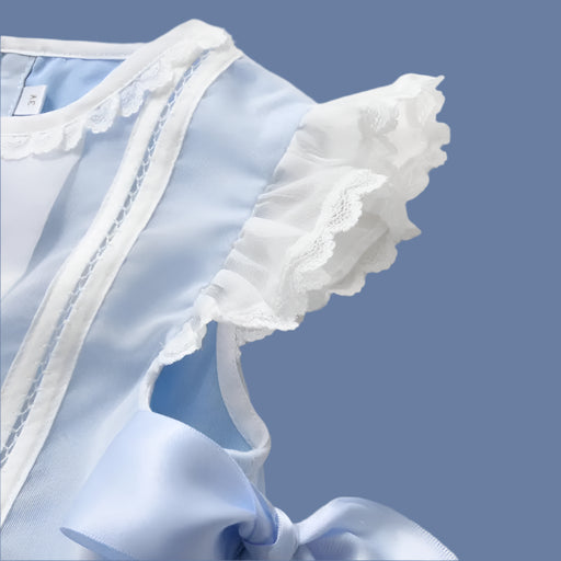 Baby Girl Christening Gown with Spanish Lace and Charming Bow -