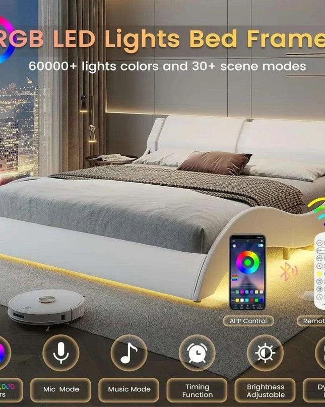 Modern LED-Illuminated Upholstered Bed Frame with Customizable Color Options