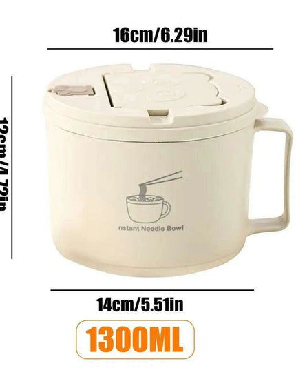 Portable 1300ml Insulated Stainless Steel Noodle Bowl Set with Lid, Chopsticks & Spoon – Ideal for Home, School, and Outdoor Dining