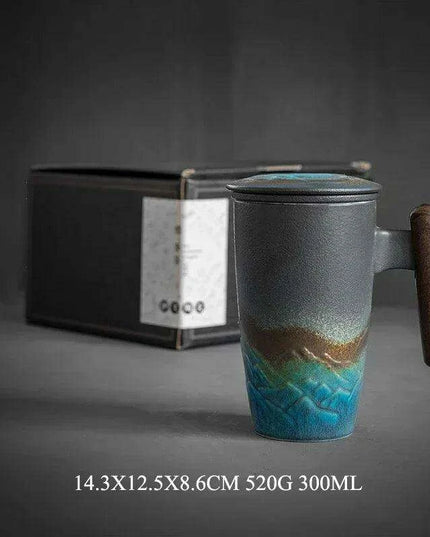 Chic Retro Ceramic Tea Mug with Wooden Lid and Handle - Perfect for Gifting at Home or Office