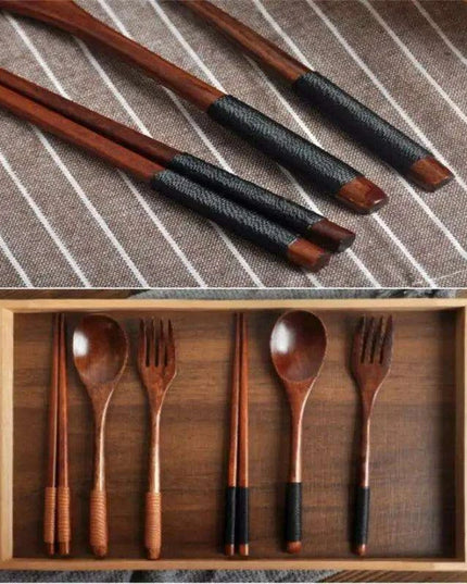 Eco-Chic Japanese Dining Set: Elegant Wooden Spoon & Chopsticks for Gourmet Experiences