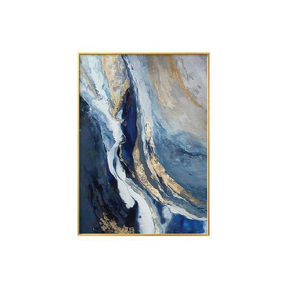 Tranquil Harmony: Blue and Gold Abstract Canvas Art Prints - Stylish Home Decor Piece