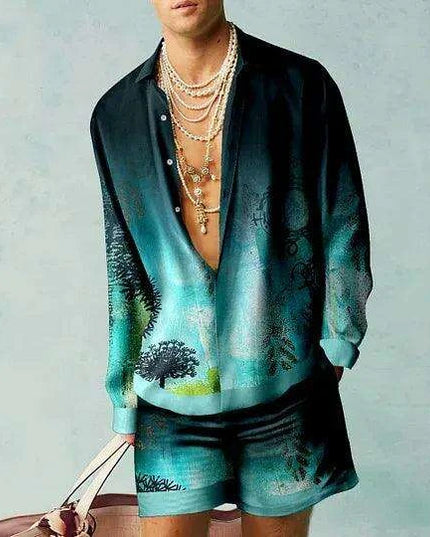 Men's 3D Printed Summer Streetwear Set: Casual Shirt & Oversized Beach Shorts