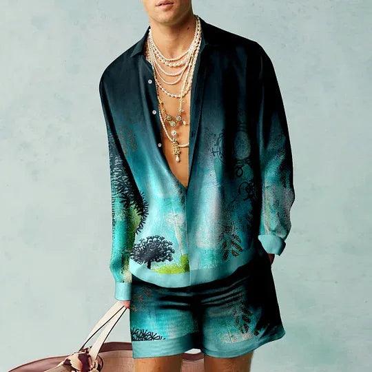 Men's 3D Printed Summer Streetwear Set: Casual Shirt & Oversized Beach Shorts