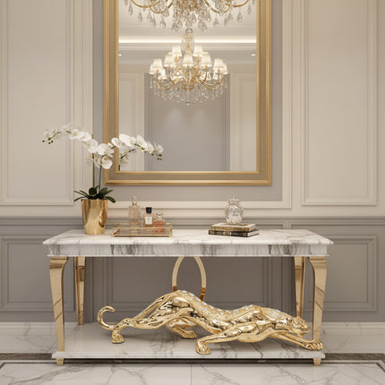 Luxury Resin Leopard Statue — Diamond Embellished, Gold or Silver, Two Sizes