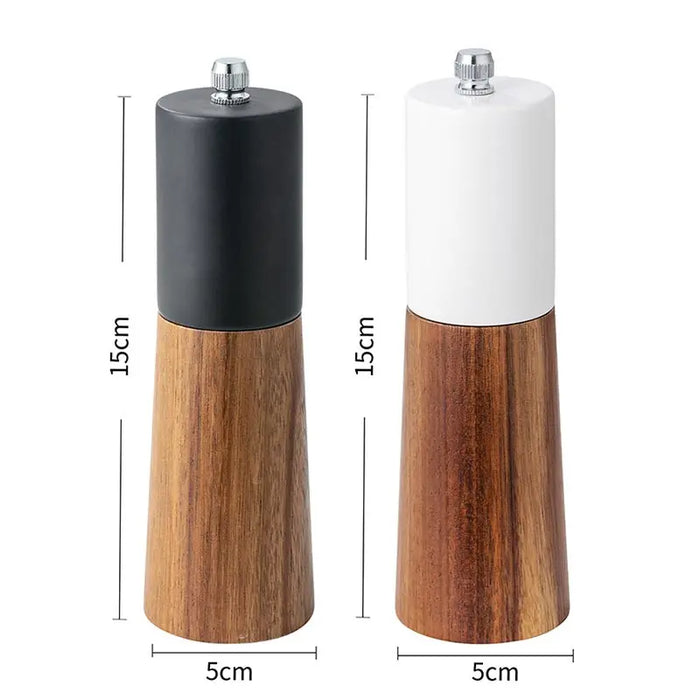 Wooden Salt and Pepper Mill Set with Adjustable Ceramic Grinder - 6-Inch Length