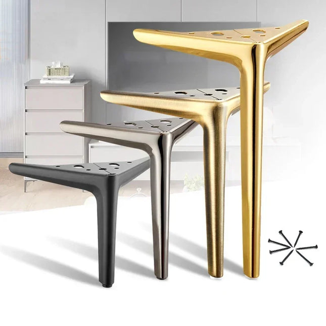 Metal Furniture Legs — Tapered Angular Design, Set of 4 with Screws