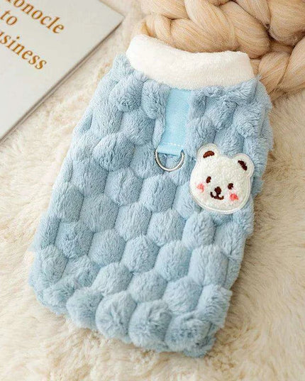 Cozy Plush Sweet Bear Print Winter Sweater for Small Dogs & Puppies with Secure Buckle Closure