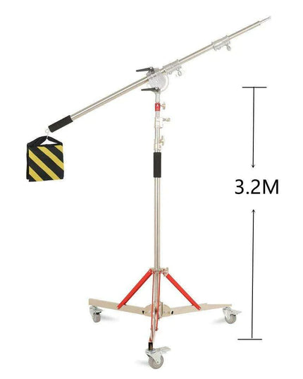 Professional Adjustable Stainless Steel Light Stand with Boom Arm & Sandbag - 2.49M Height
