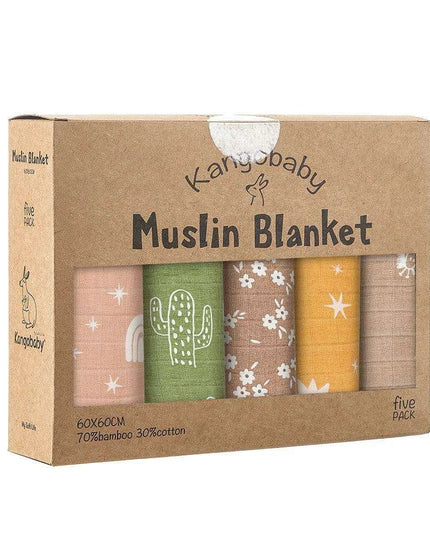 Kangobaby Luxurious 5-Piece Baby Blanket Set - Soft Bamboo Cotton Comfort for Your Baby