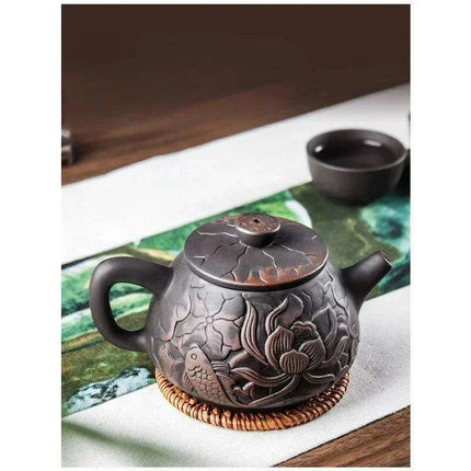 Enchanting Lotus Flower Handcrafted Purple Clay Tea Set for a Serene Brewing Experience