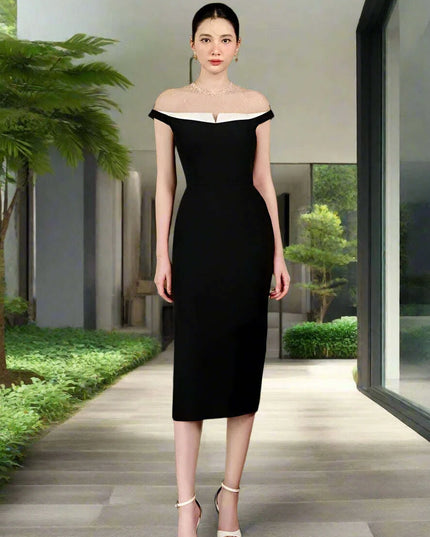 Backless Summer Party Dress with Contrast Color Patchwork and Pearl Accents