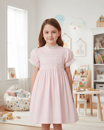 Delightful Baby Girls' Summer Lace Dress with Fun Bubble Sleeves and Exquisite Embroidery