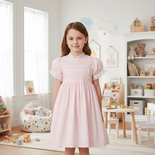 Delightful Baby Girls' Summer Lace Dress with Fun Bubble Sleeves and Exquisite Embroidery