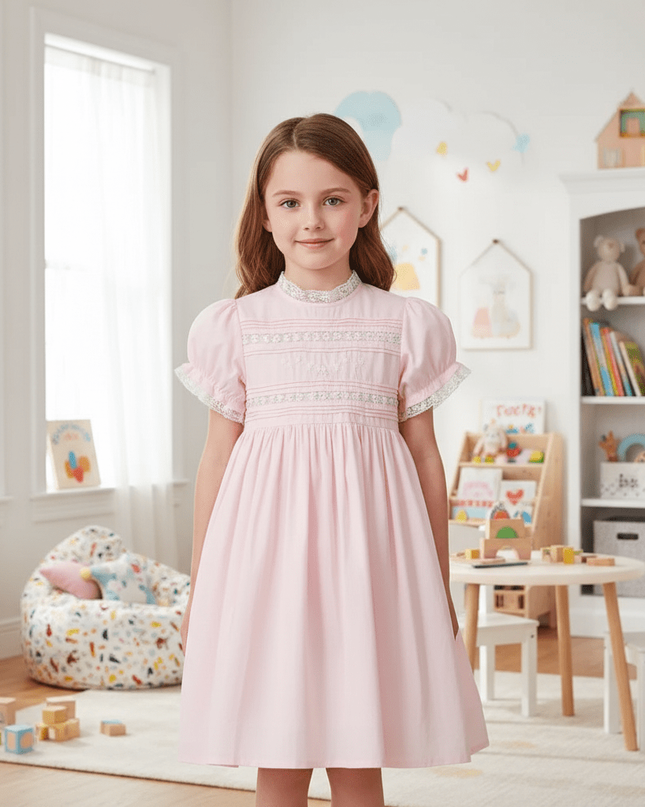 Delightful Baby Girls' Summer Lace Dress with Fun Bubble Sleeves and Exquisite Embroidery