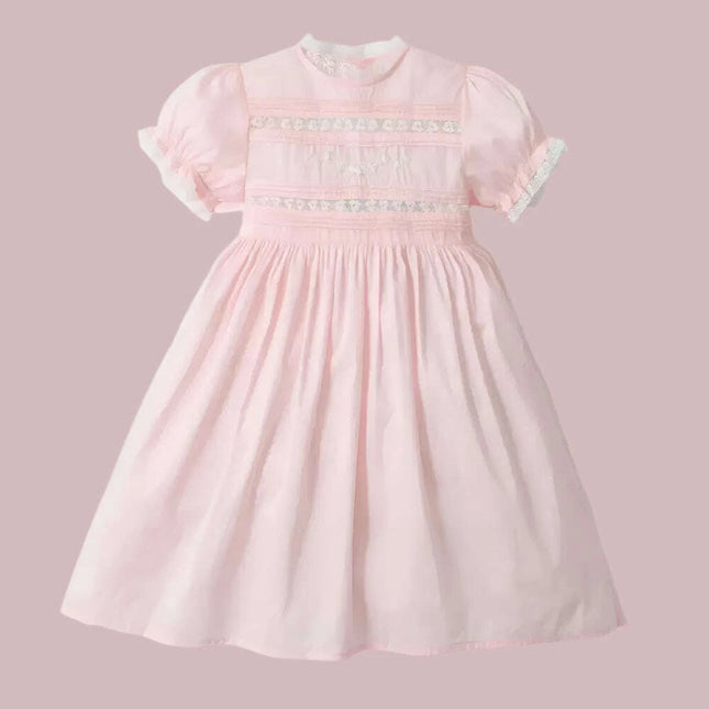 Delightful Baby Girls' Summer Lace Dress with Fun Bubble Sleeves and Exquisite Embroidery