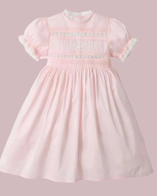 Delightful Baby Girls' Summer Lace Dress with Fun Bubble Sleeves and Exquisite Embroidery