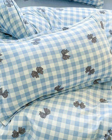 Korean Style Blue Plaid Duvet Cover Set for Kids