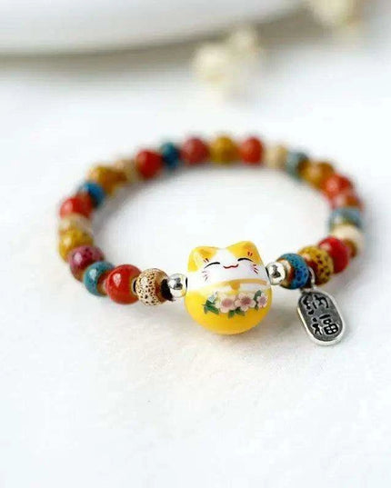 Lucky Cat Beaded Bracelet - Adjustable Harajuku Fashion Statement for Trendy Girls