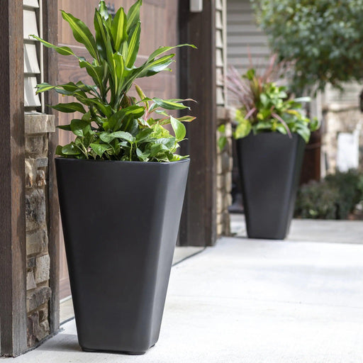 Modern 26" Tall 2-Pack Black Square Self-Watering Outdoor Planter for Healthy Root Growth