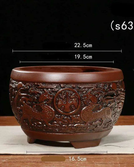 Elegant Purple Sand Bonsai Pot Set for Clivia Plants