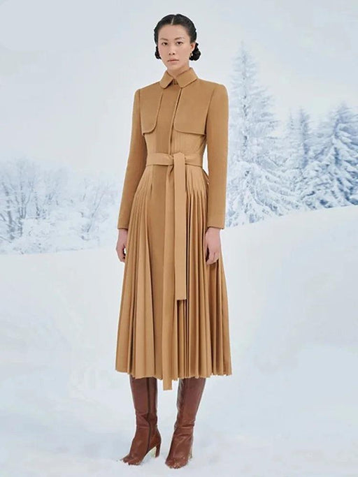 Women's Autumn Evening Dress with Adjustable Waist and Pleated Skirt