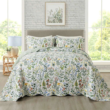 Elegant Floral Garden Reversible Quilt Set - 3-Piece Microfiber Bedding Ensemble
