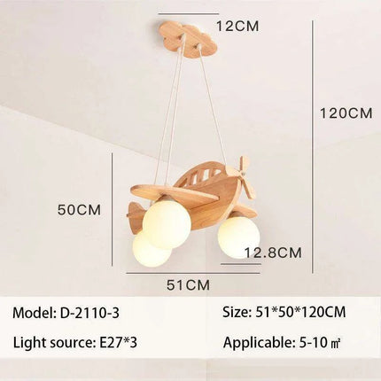 Whimsical Airplane LED Chandelier for Kids' Rooms - Playful Wooden Pendant Light