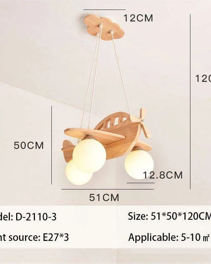 Whimsical Airplane LED Chandelier for Kids' Rooms - Playful Wooden Pendant Light