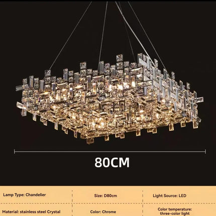 Modern LED Crystal Chandelier — Square & Linear, Custom Sizes