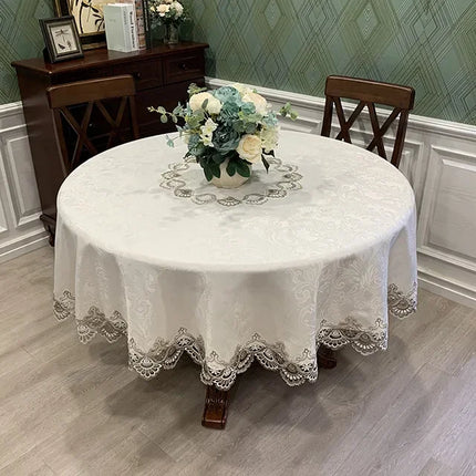 Round Lace Tablecloth Embroidered Polyester For Dining Table European Style