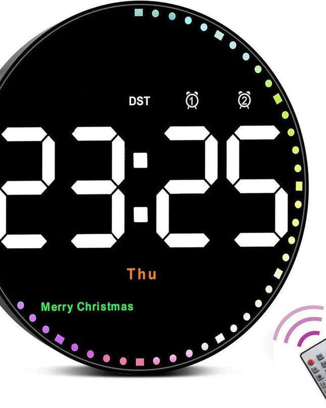Vibrant 10-Inch LED Wall Clock with Remote, Temperature Readout, and Dual Alarm Features - Stylish Home Décor Timepiece