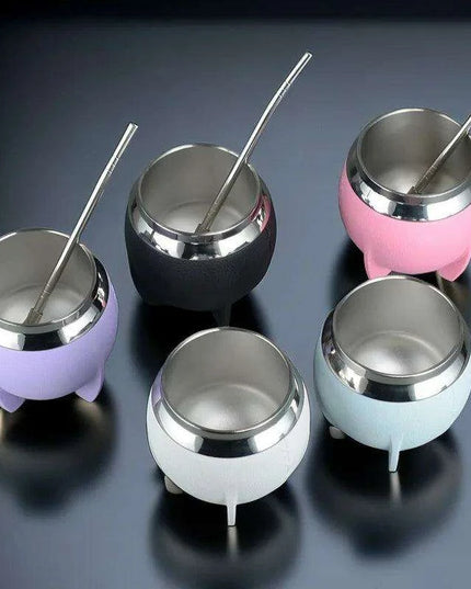 Portable Stainless Steel Yerba Mate Cup & Insulated Water Bottle Set - 280ml Hydration Solution