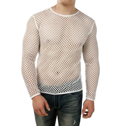 Men's Fishnet Open-Knit Tee — See-Through Short Sleeve, Loose Streetwear | Très Élite