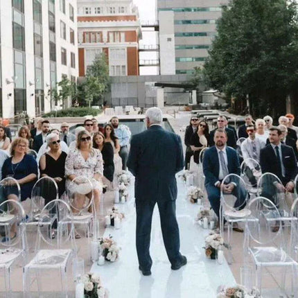 Elegant White Mirrored Wedding Aisle Runner with Modern Design