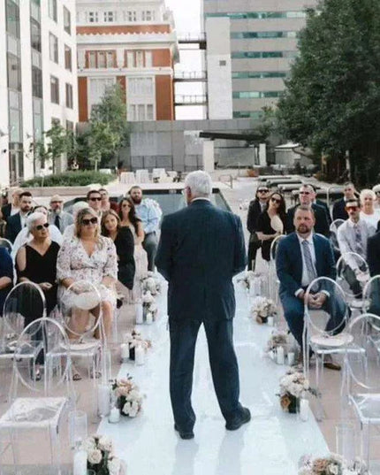 Elegant White Mirrored Wedding Aisle Runner with Modern Design
