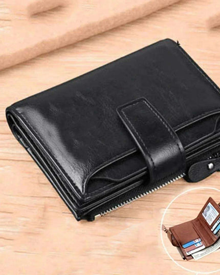 Men's RFID-Blocking PU Leather Zipper Wallet with Organized Compartments