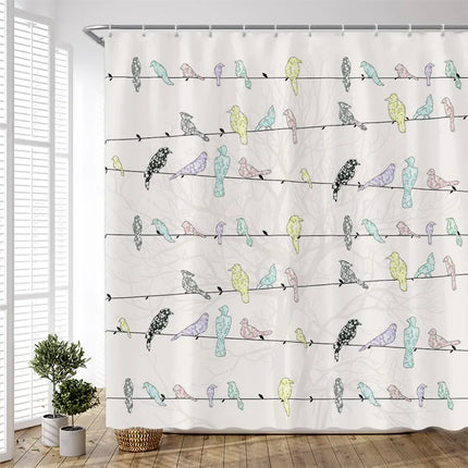 Watercolor Birds Shower Curtain – Chinese Art Style, 7 Colourways