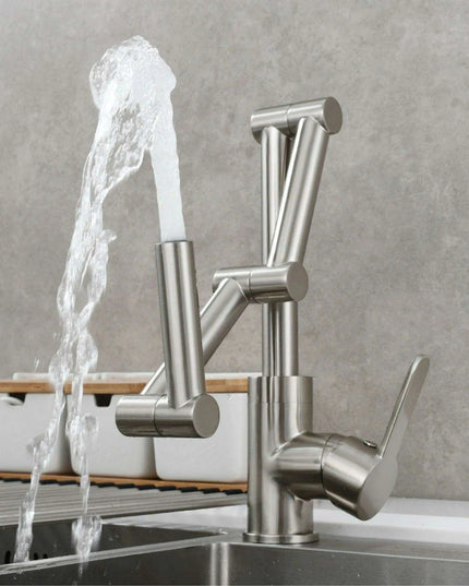 Versatile Brass Kitchen Faucet with Space-Saving Foldable Design