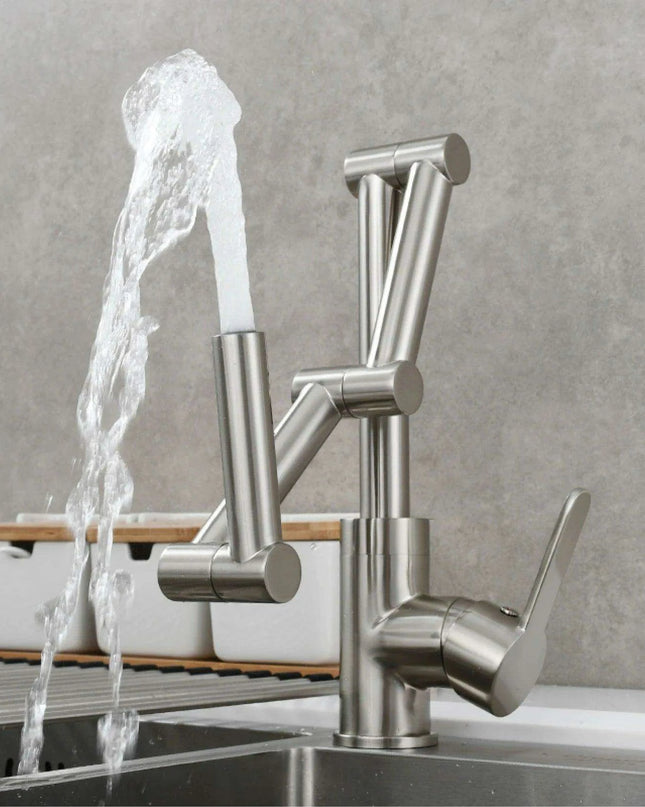 Versatile Brass Kitchen Faucet with Space-Saving Foldable Design