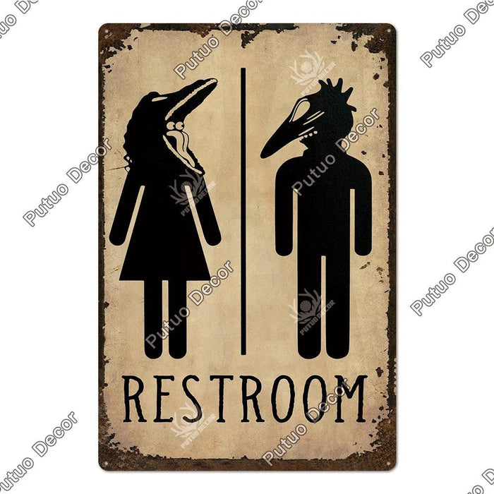 Retro Vintage Metal Bathroom Wall Decor with Quirky Toilet Design