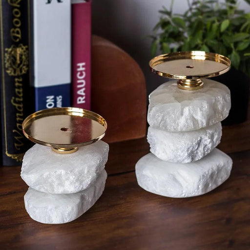 Natural Ore Candle Holder Set: Handcrafted Elegance for Wedding and Home Decor